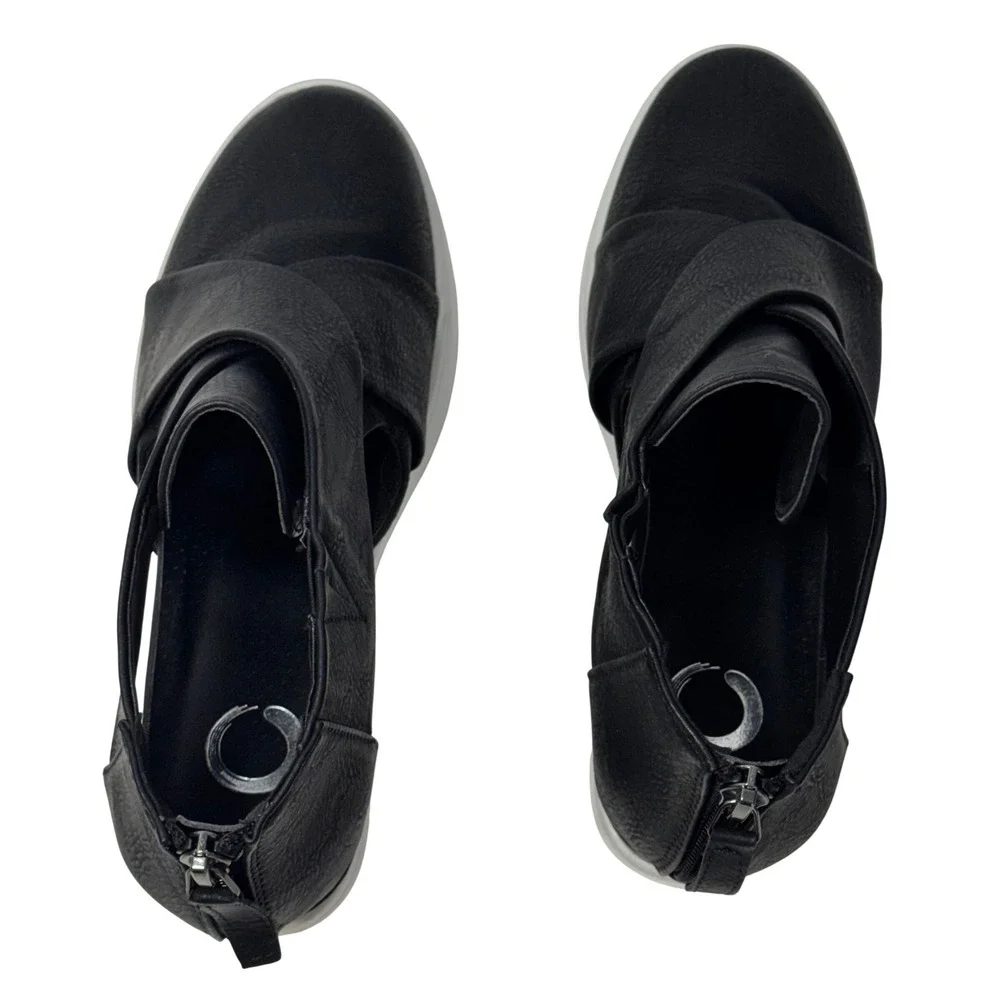 Journee Collection Wedge Sneaker Womens 8 Black Cutout Strappy Back Zip Platform